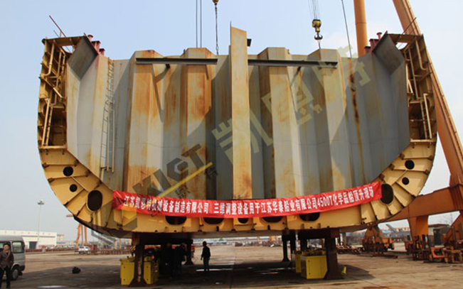 Fully Automatic 3D Adjustment Hydraulic Equipment Used for 4,500-Ton Chemical Tanker Lifting at Shipyard
