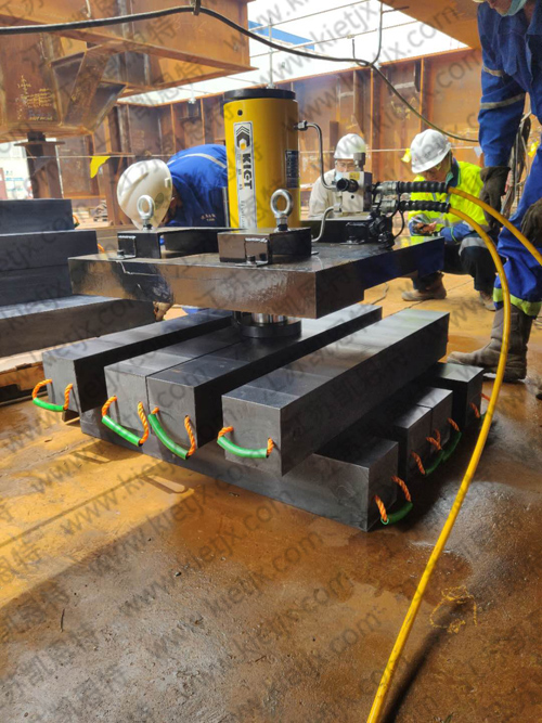 Synchronized Lifting with Eight Stage-Lift Hydraulic Cylinders