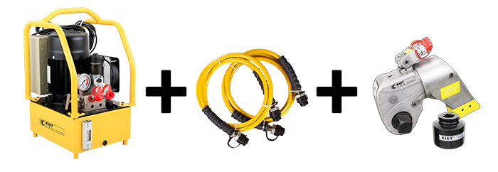One drive one configuration of square drive hydraulic torque wrench and electric hydraulic pump